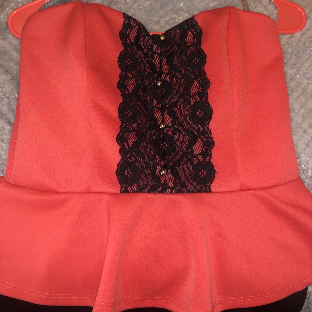 Salmon & Black Office Dress